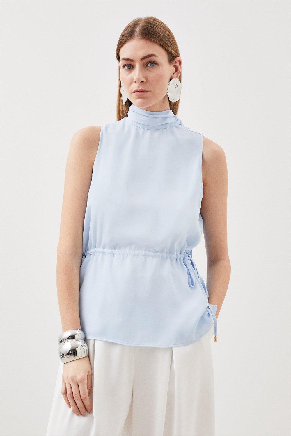 Tall Georgette Woven Tie Neck Blouse | Karen Millen
